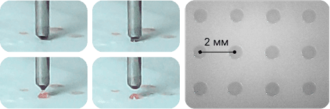 Массив оптических сенсоров (оптодов) — диаметр пятна ~500 мкм, расстояние 2 мм